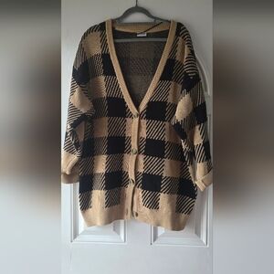 Noisy May Curve Oversized Plaid Cardigan Black Tan Buffalo Check Plus Size 18